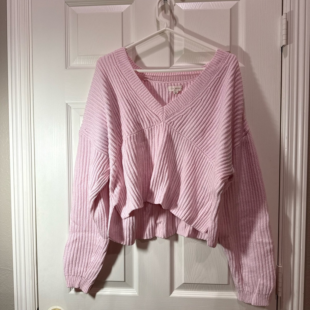 La Hearts Pink V-Neck Sweater
